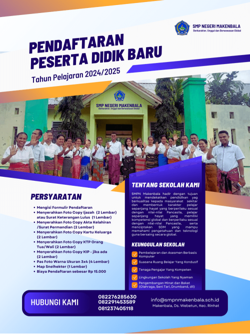 Penerimaan Peserta Didik Baru Tahun Pelajaran 2024/2025 SMPN Makenbala Telah Dibuka